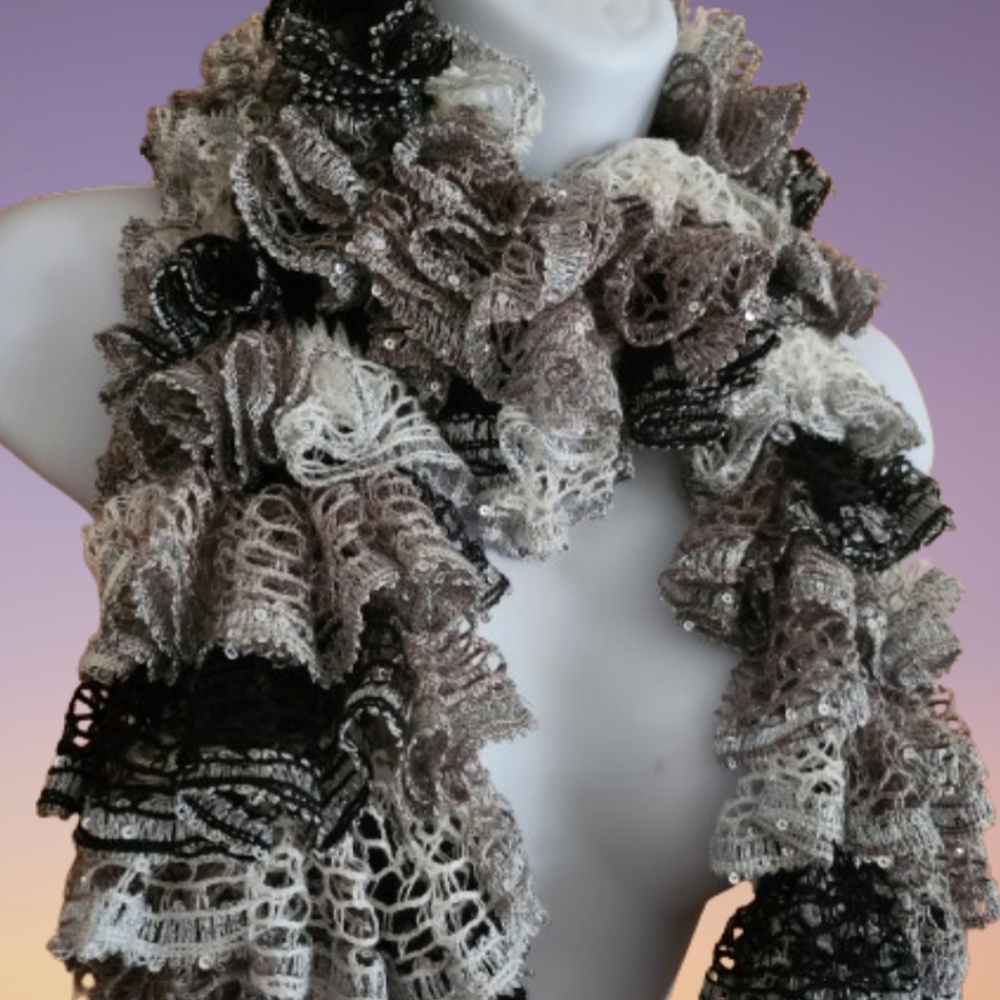 Crochet Ruffle Scarf Handmade